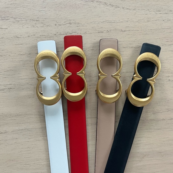 None Accessories - NEW Belt Gold Buckle CC Black White Red Tan Faux Leather Size S M